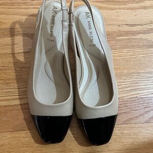 Anne Klein Beige and Black Slingback Heels